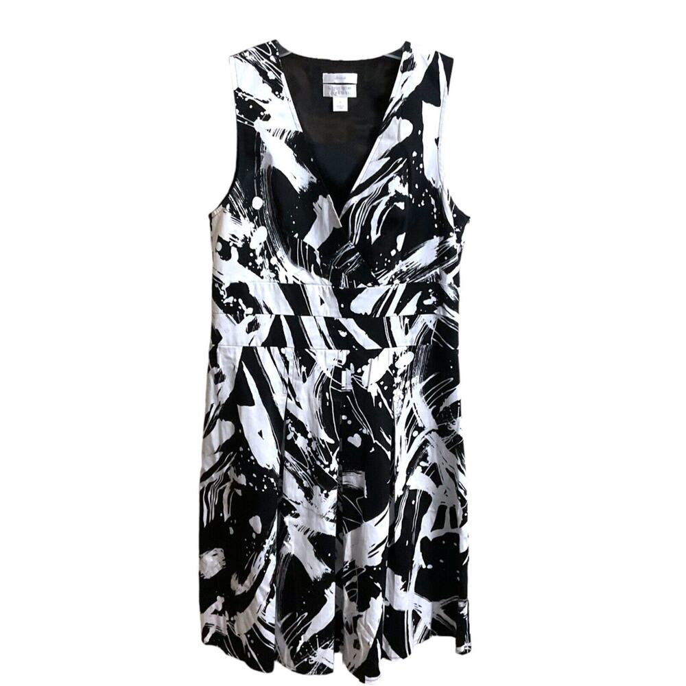 Christopher & Banks Dress SZ 8 Black & White Stretch Sleeveless Surplice Neck